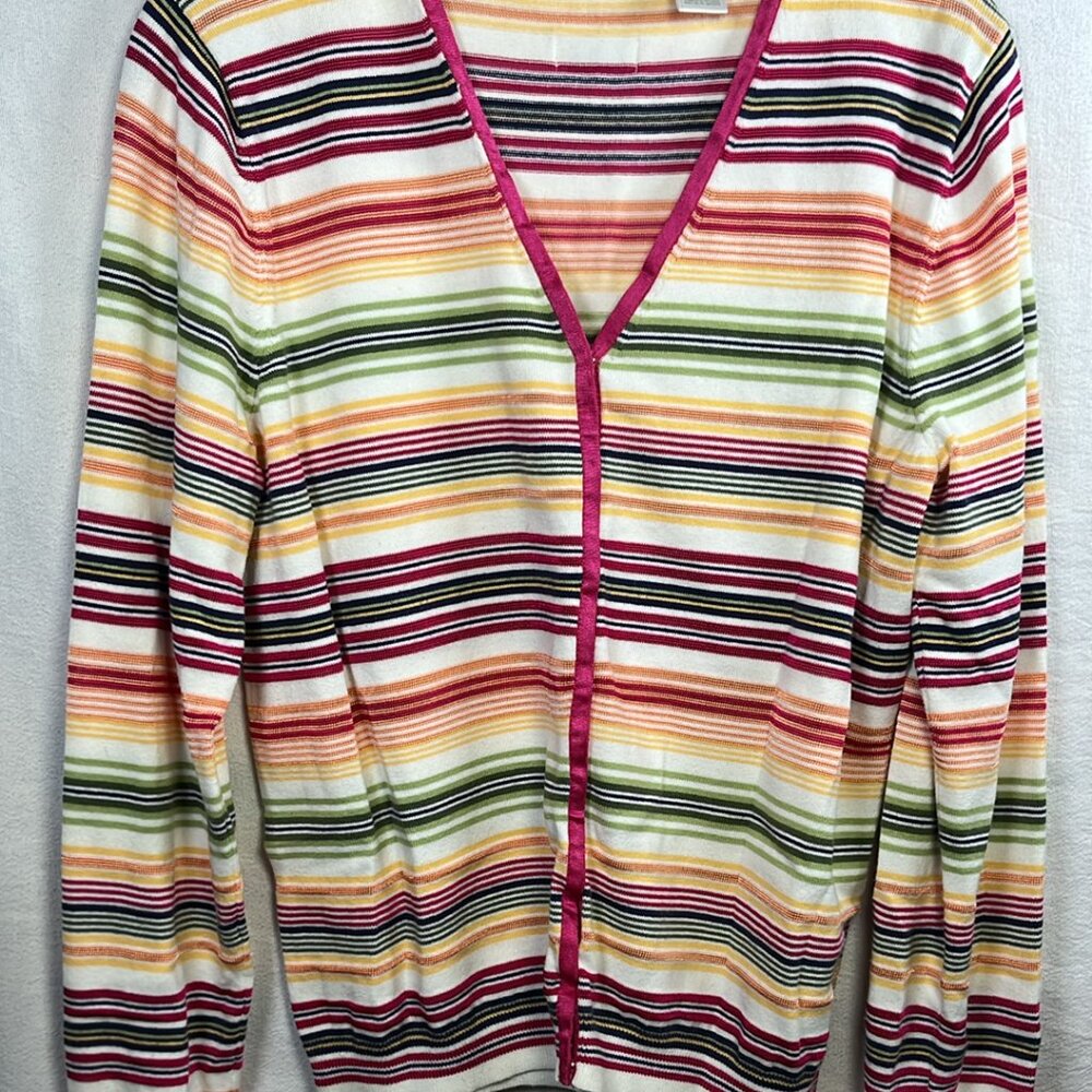 LizGolf Striped Cardigan Sweater LG Long Sleeve Sport Country Club Money Outdoor